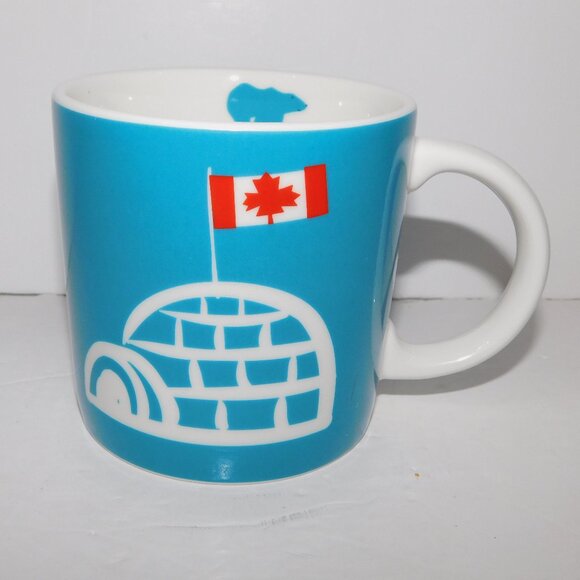 Abbott Wendy Tancock CANADA IS COOL Blue White Igloo Polar Bear Flag Coffee Mug - Picture 1 of 8